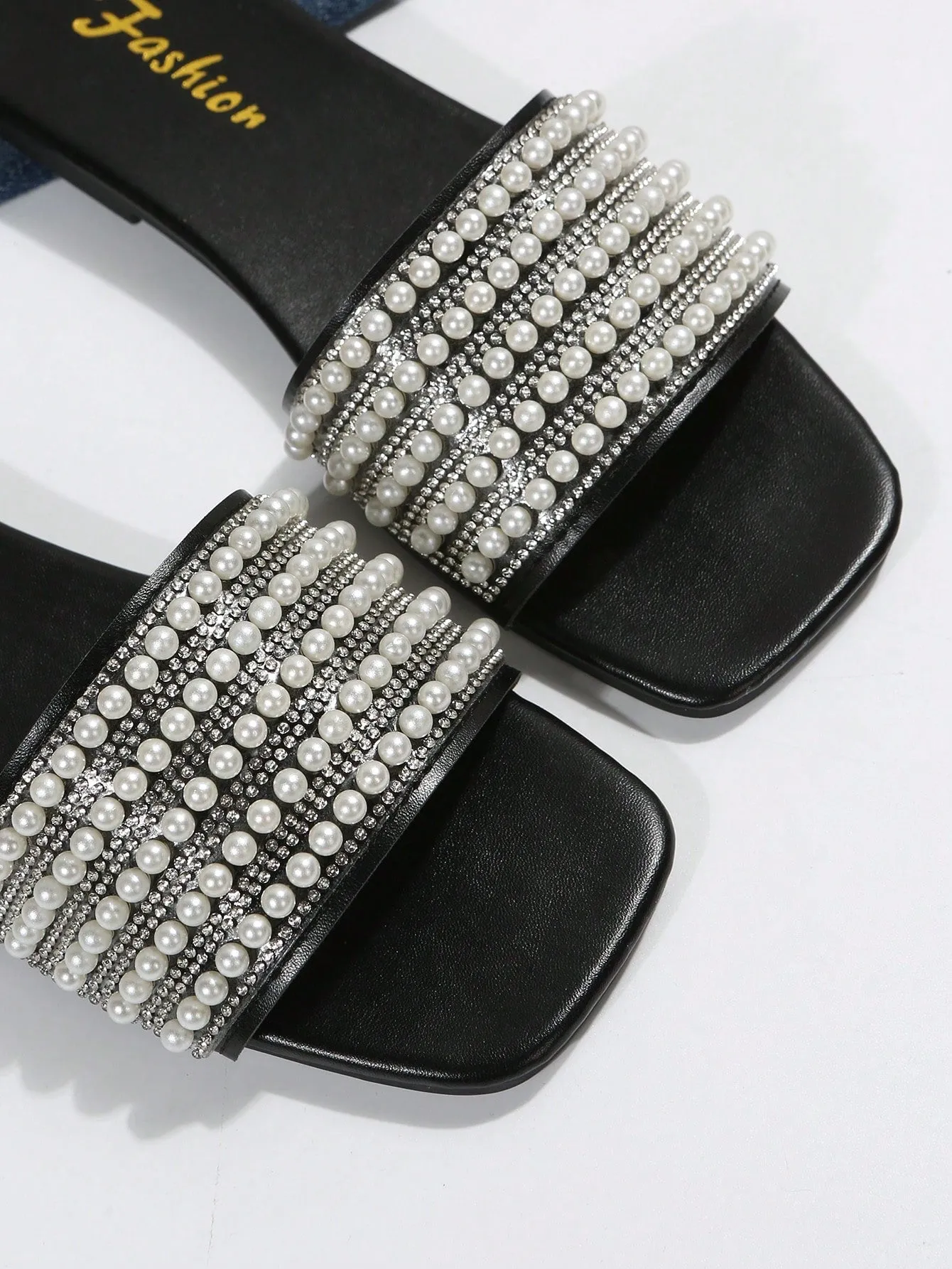 Women Rhinestone & Faux Pearl Decor Slide Sandals, Glamorous Sandals
