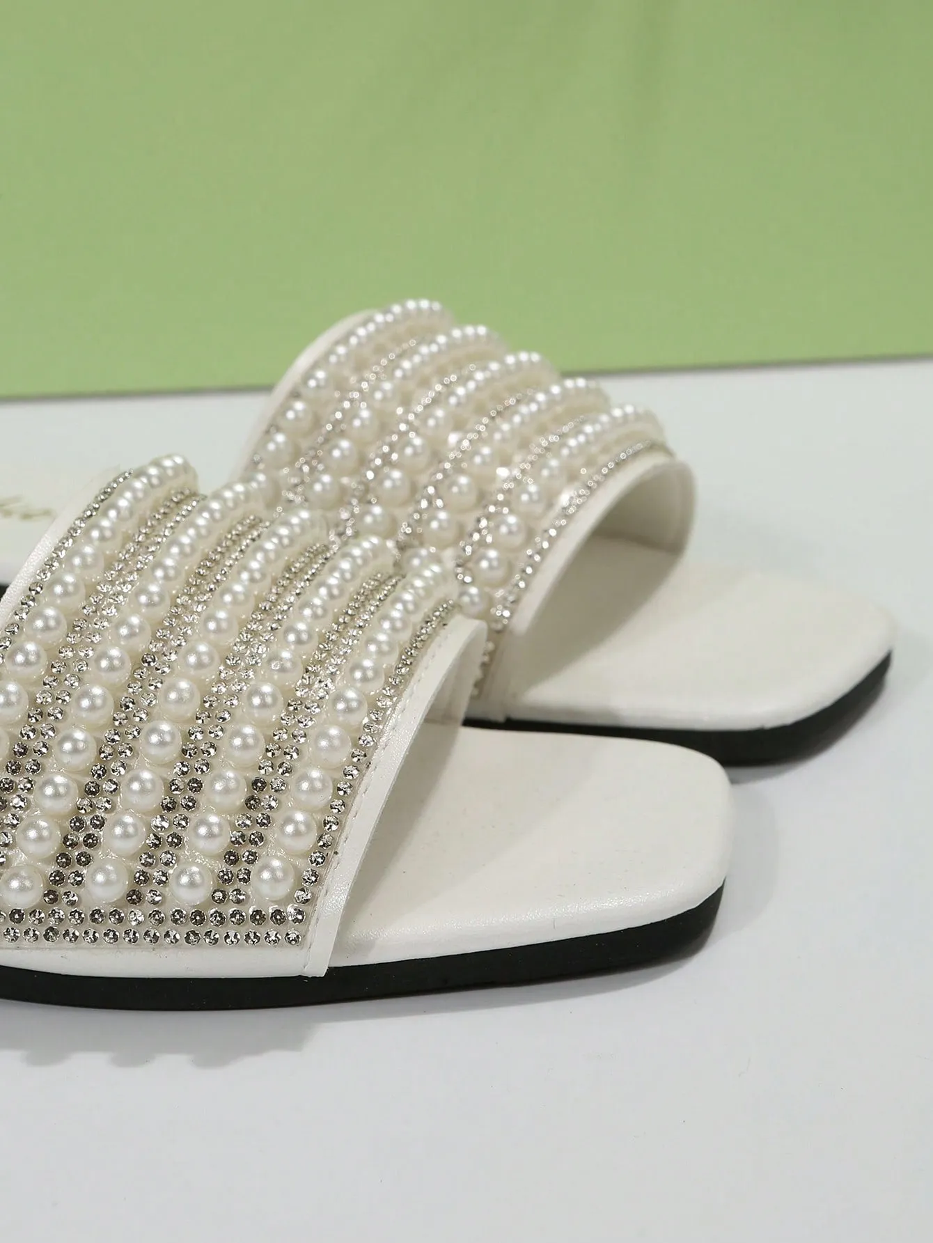 Women Rhinestone & Faux Pearl Decor Slide Sandals, Glamorous Sandals