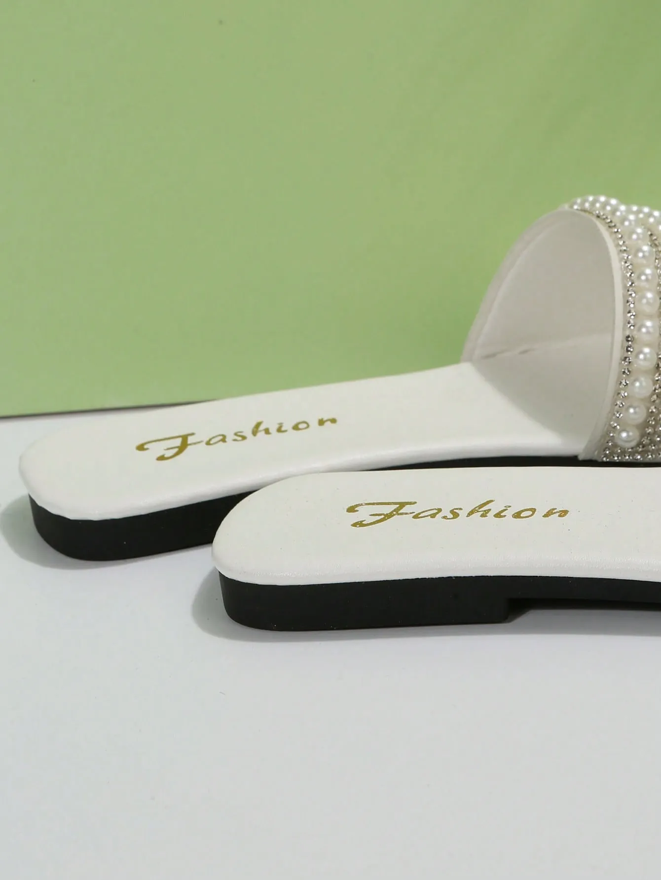 Women Rhinestone & Faux Pearl Decor Slide Sandals, Glamorous Sandals