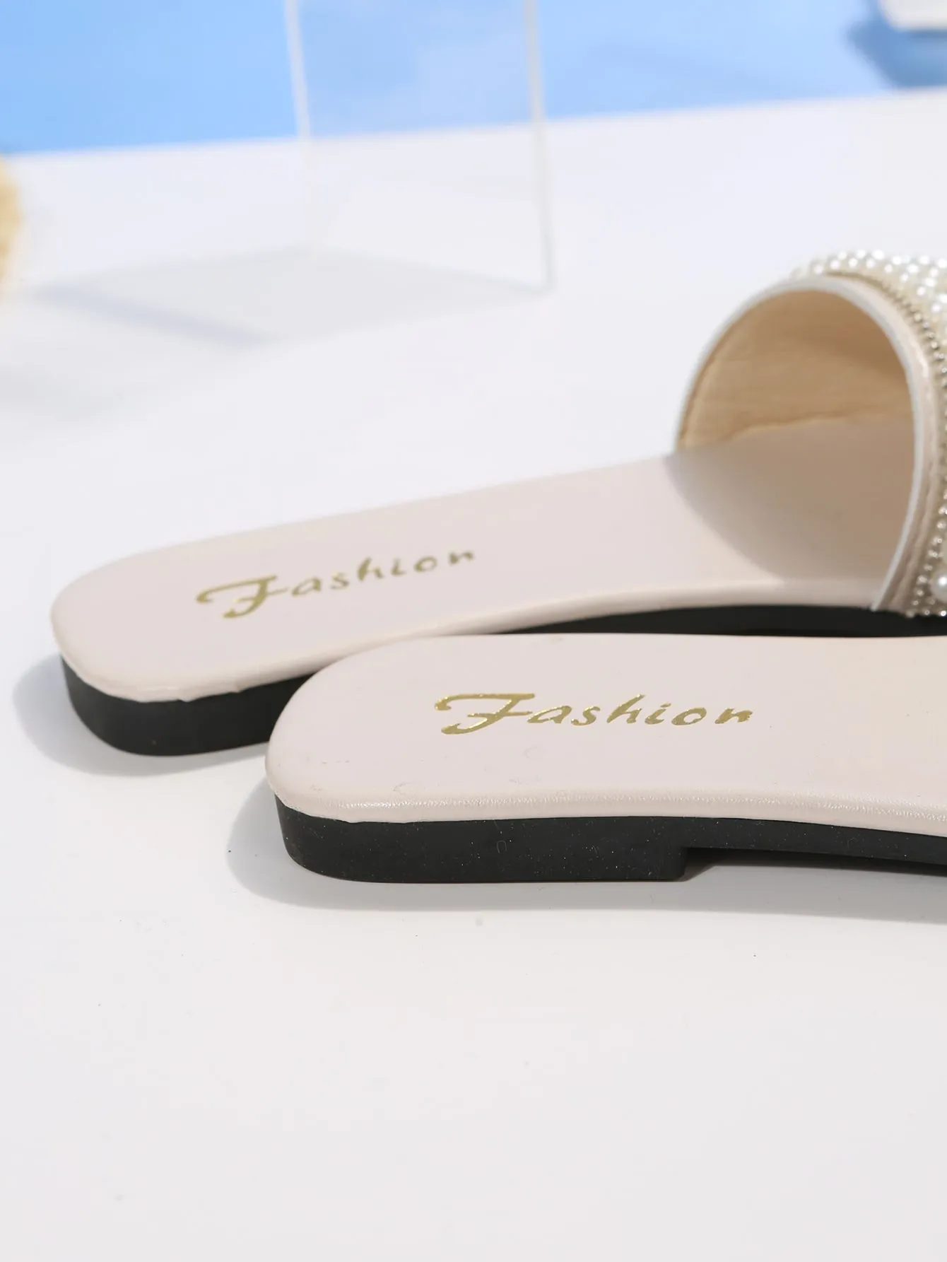 Women Rhinestone & Faux Pearl Decor Slide Sandals, Glamorous Sandals