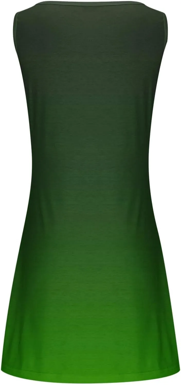 Women Sleeveless Loose Fit Sun Dress Gradient Graphic Print Beach Dress Casual Trendy Summer Dresses