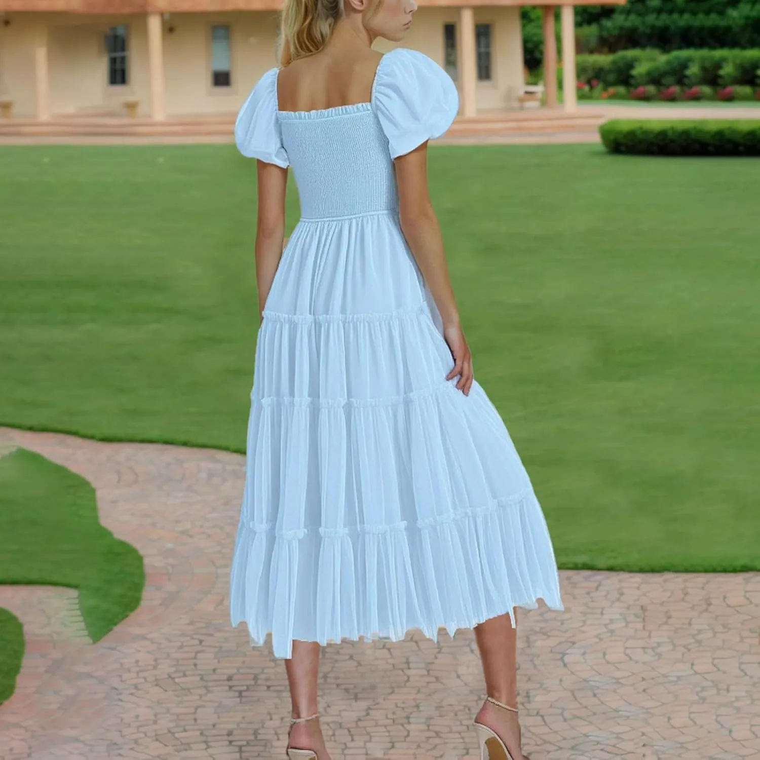 Women's 2025 Summer Casual Boho Dress Waist Slimming Flowy Ruffle Lightweight Skirt Beach Maxi Dresses Spring Dress