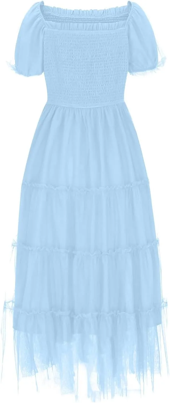 Women's 2025 Summer Casual Boho Dress Waist Slimming Flowy Ruffle Lightweight Skirt Beach Maxi Dresses Spring Dress