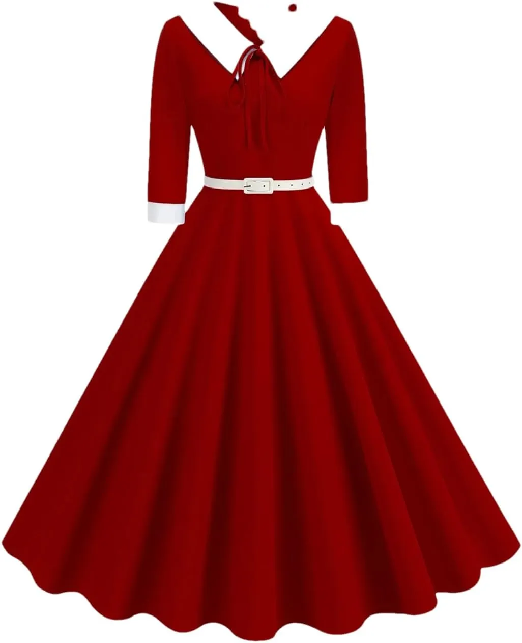 Women's 3/4 Long Sleeve Beach Dress Contrast Fit Vintage Dress 50S Midi Dress