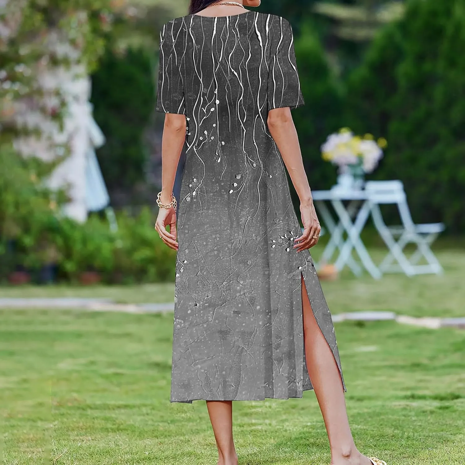 Womens Boho Dress Floral Casual Beach Vcation T Shirt Dress Sexy Side Slit a-Line Mini Dress with Pockets