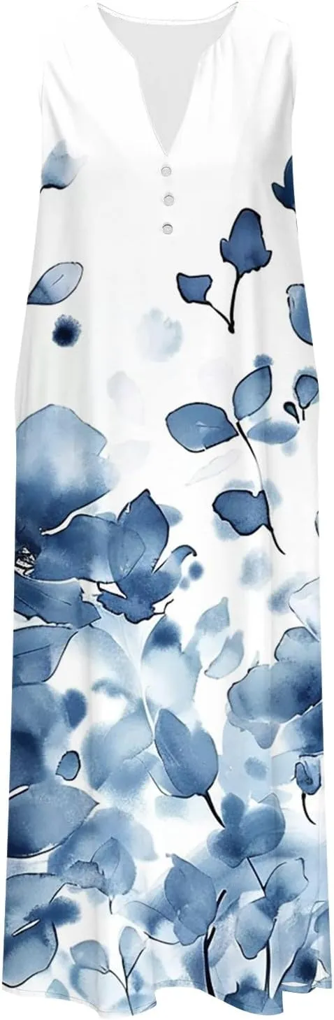 Womens Boho Floral Elegant V Dress Beach Wedding Guest Sundresses Comfortable Soft Dress Long Flowy Trendy Dresses