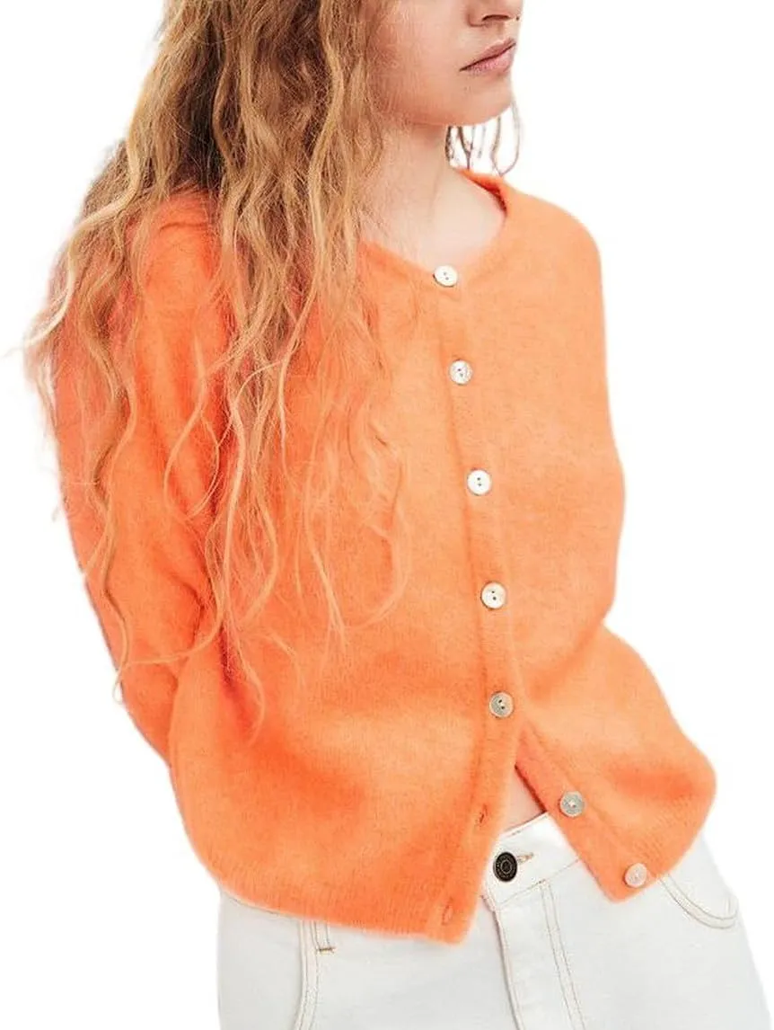 Women's Casual Cardigan Sweater Button Down Crewneck Soft Knit Lightweight Going Out Pullover Tops