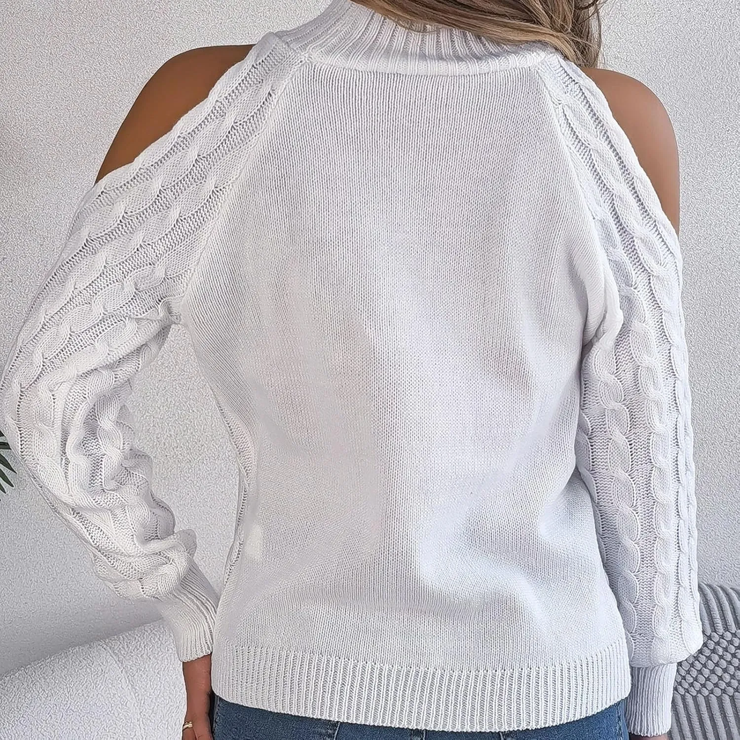 Womens Cold Shoulder Turtleneck Sweaters 2024 Fall Winter Long Sleeve Soft Chunky Cable Knit Pullovers Sexy Jumper Tops