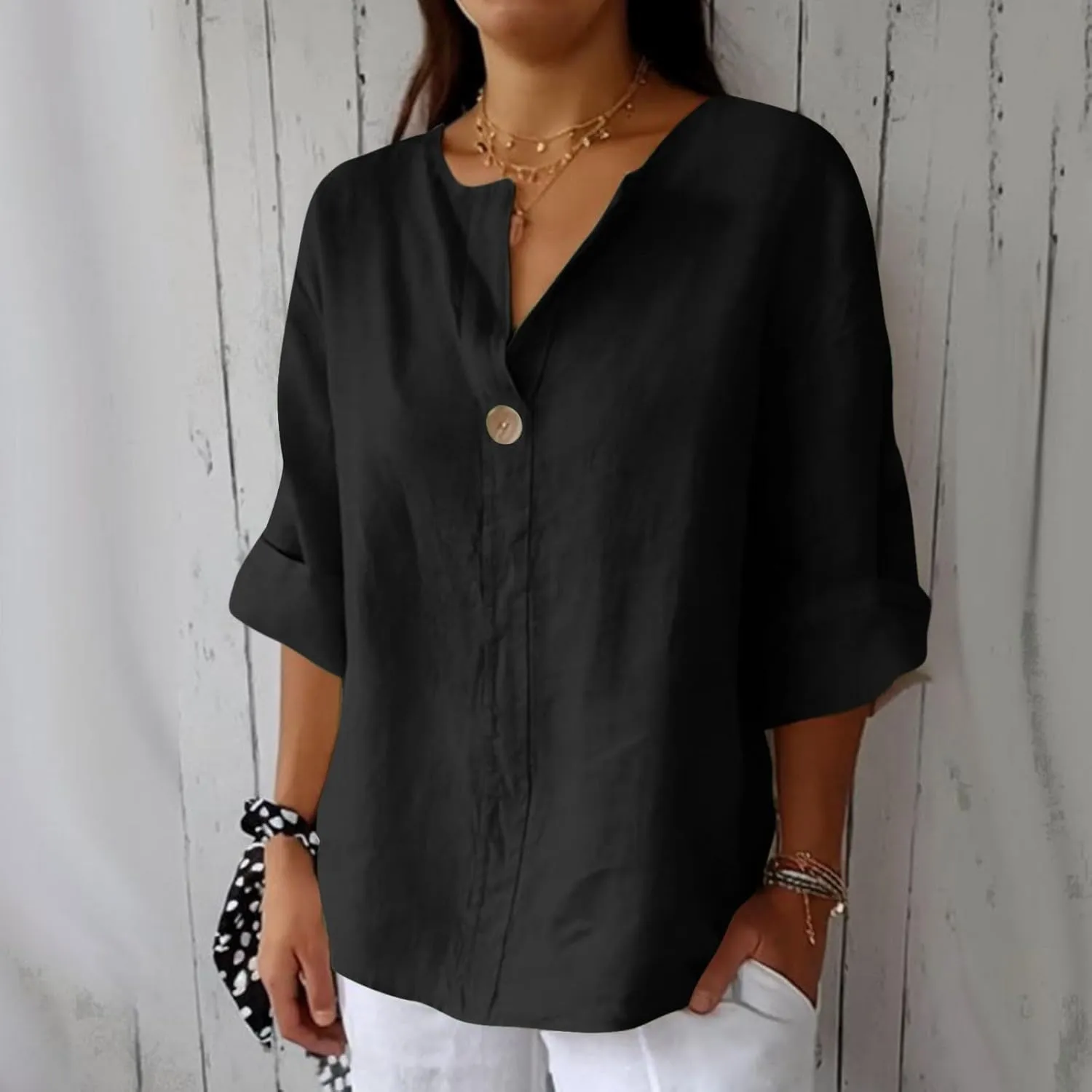 Womens Cotton Linen Tops Summer Short Sleeve V Neck T Shirts Lightweight Breathable Soft Tees Beach Vacation Shirt