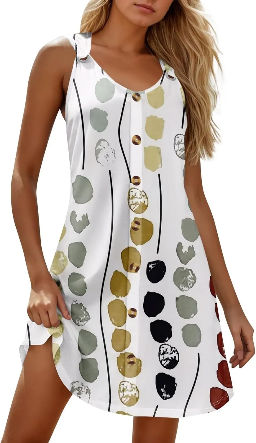Womens Dresses Casual Plus Size Mini Dress Button Down Tank Dress Summer Clothes V Neck Sleeveless Sundress