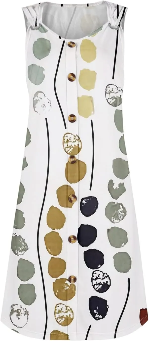 Womens Dresses Casual Plus Size Mini Dress Button Down Tank Dress Summer Clothes V Neck Sleeveless Sundress