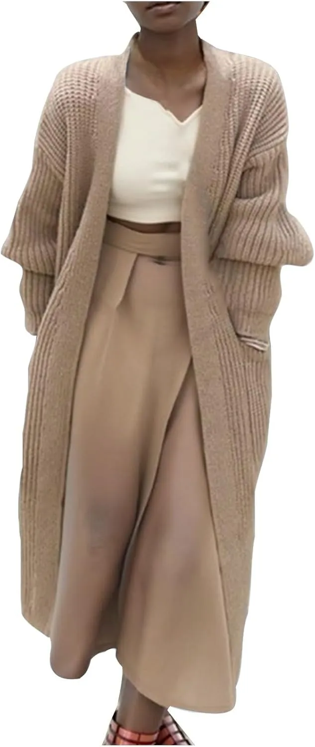 Women's Knit Open Front Cardigan Long Sleeve Chunky Sweaters Outwear Casual Loose Soft Fashion Coat Jacket with Pockets