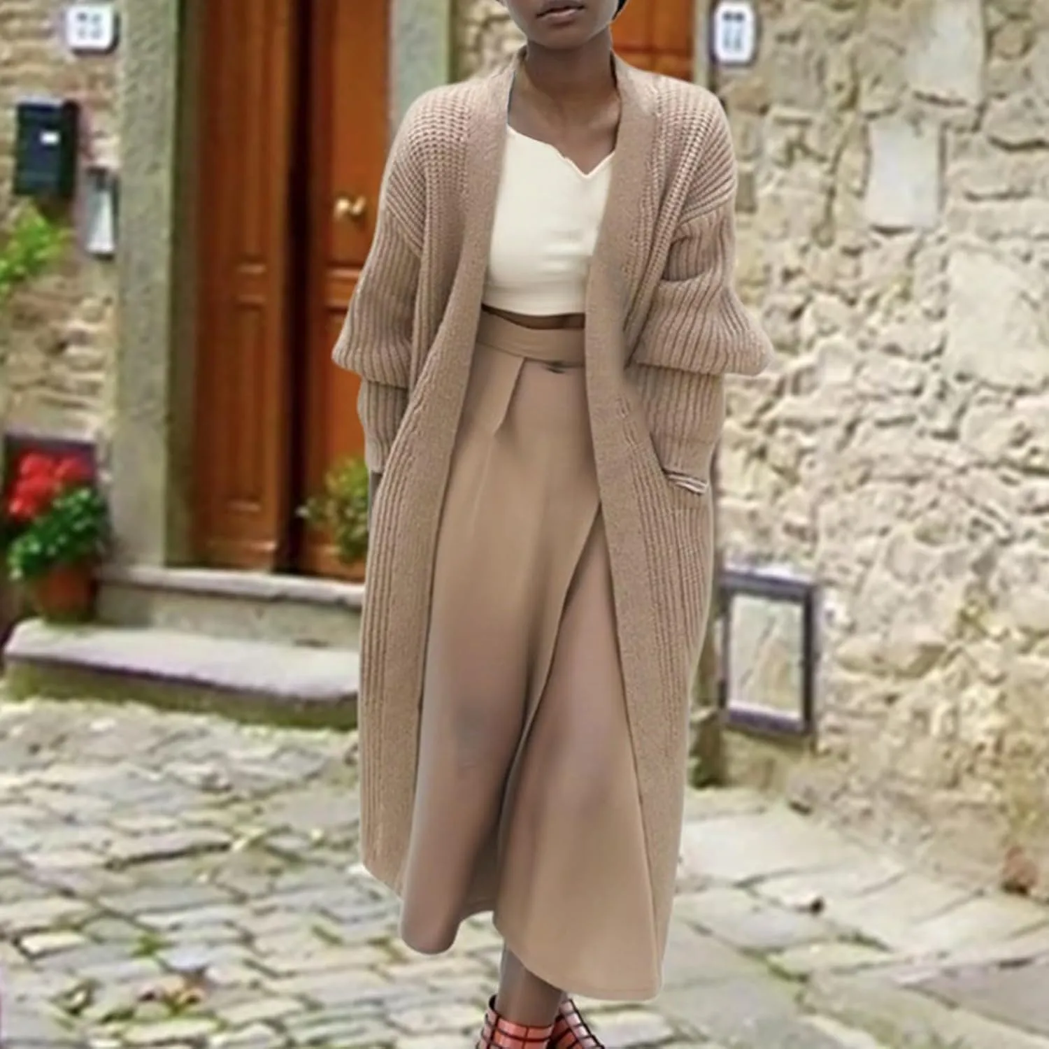 Women's Knit Open Front Cardigan Long Sleeve Chunky Sweaters Outwear Casual Loose Soft Fashion Coat Jacket with Pockets