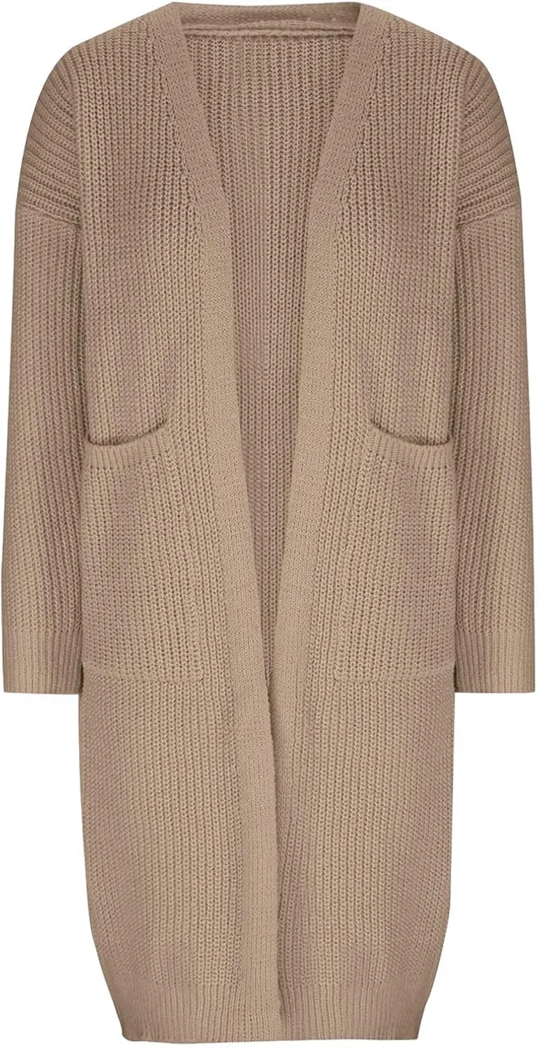 Women's Knit Open Front Cardigan Long Sleeve Chunky Sweaters Outwear Casual Loose Soft Fashion Coat Jacket with Pockets