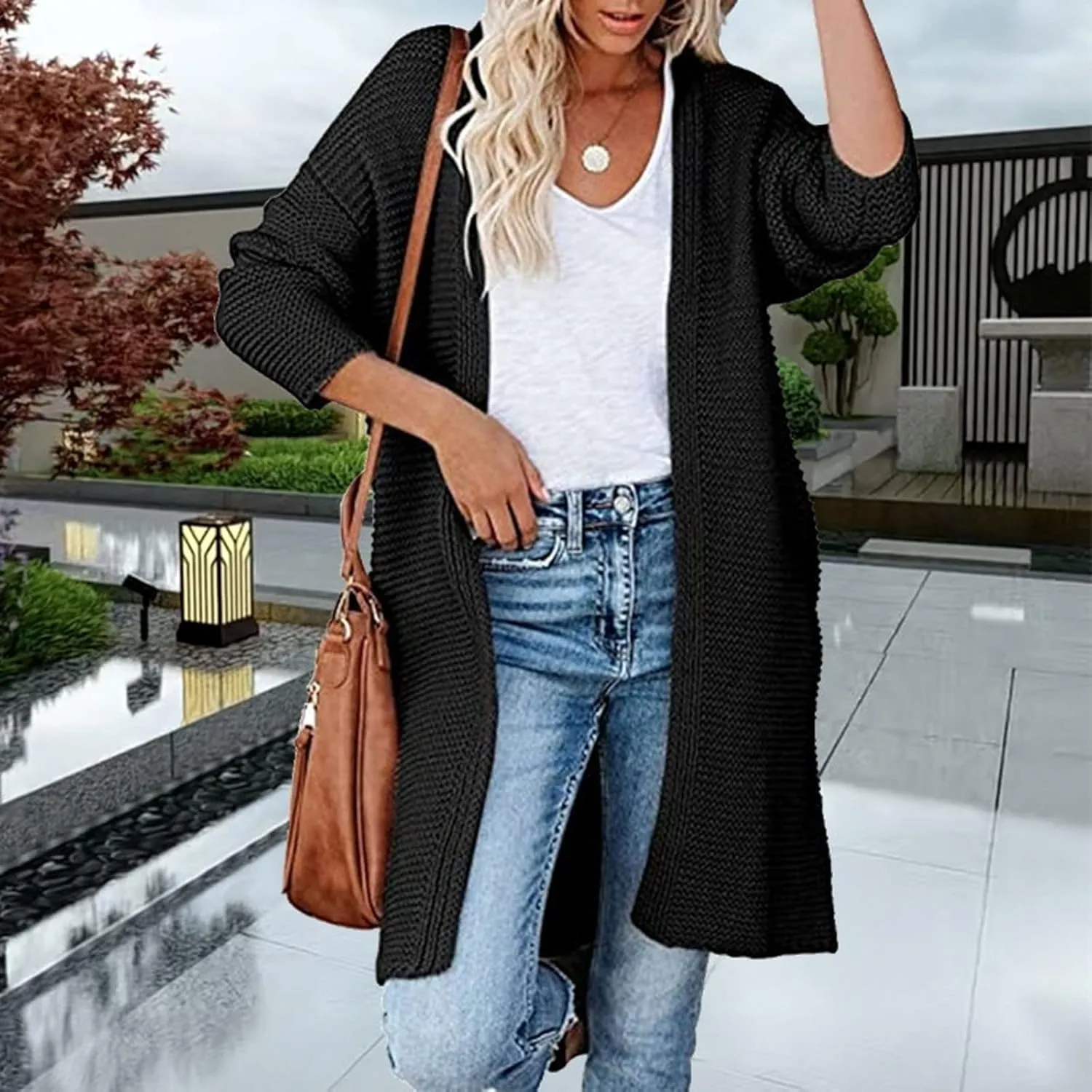 Womens Long Cardigan Sweaters 2022 Fall Oversized Slouchy Knit Chunky Open Front Sweater Coat Cozy Soft Outerwear