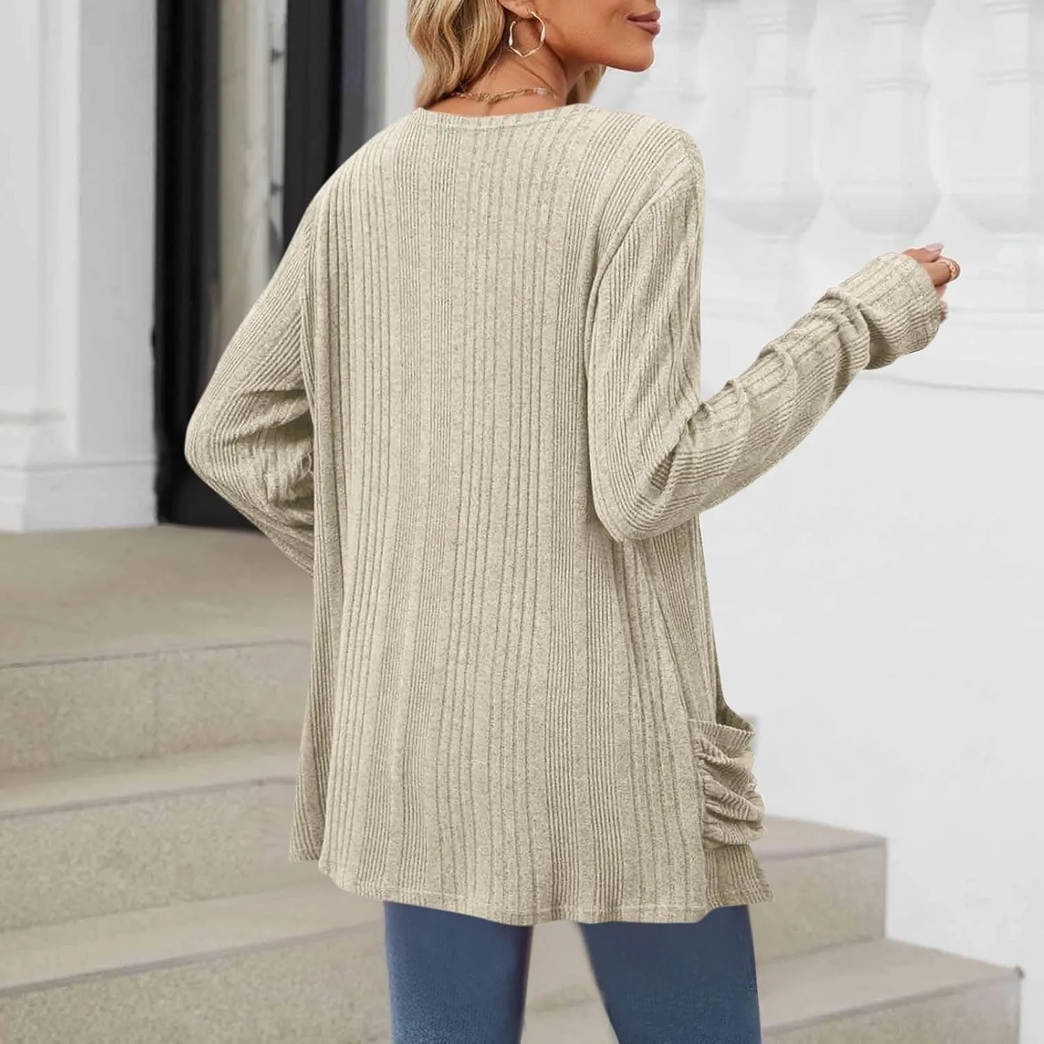 Womens Long Sleeve Cardigan Sweater Coat 2025 Lightweight Soft Knit Cardigan Casual V Neck Soft Coat with Pockets