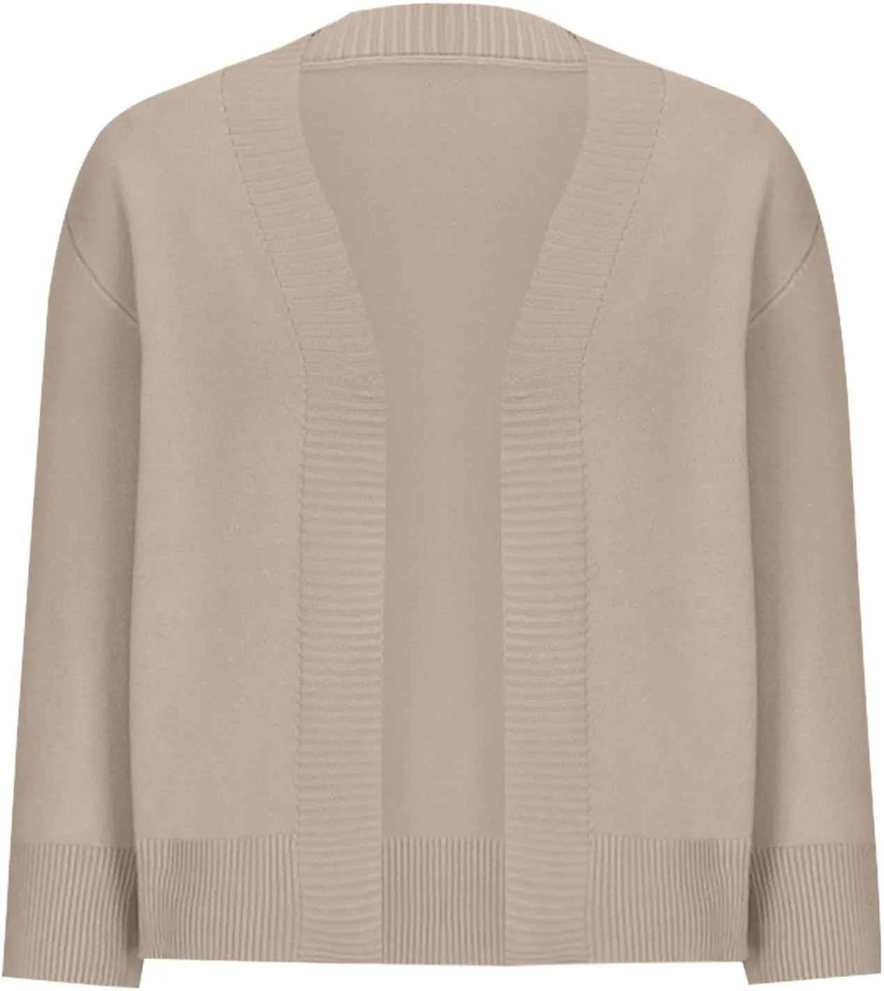 Women's Loose 3/4 Sleeve Cardigan Knitted Sweater Solid Color Cropped Tops Casual Soft Fall Blouse Outwear Coat