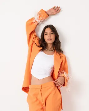 Women's Pure Crepe Mila Blazer Suit Set - Light Orange, Elegant Egyptian Design