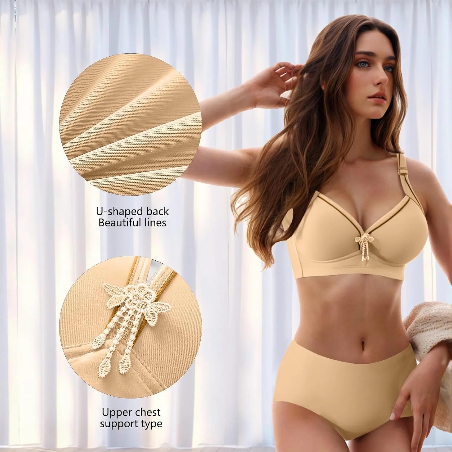 Womens Push Up Bras Full Coverage Supportive Adjustable Wire Free Breathable Plus Size No Underwire Everyday Bra