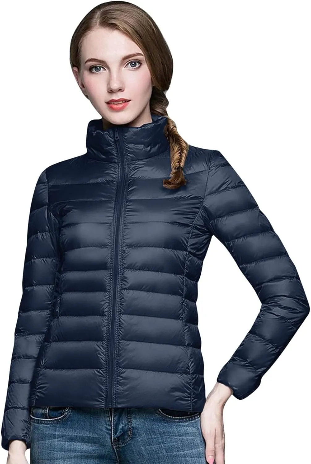 Womens Short Down Coats Winter Packable Puffer Jackets Hooded Ultra Light Quilted Winter Coats with Pockets Outerwear