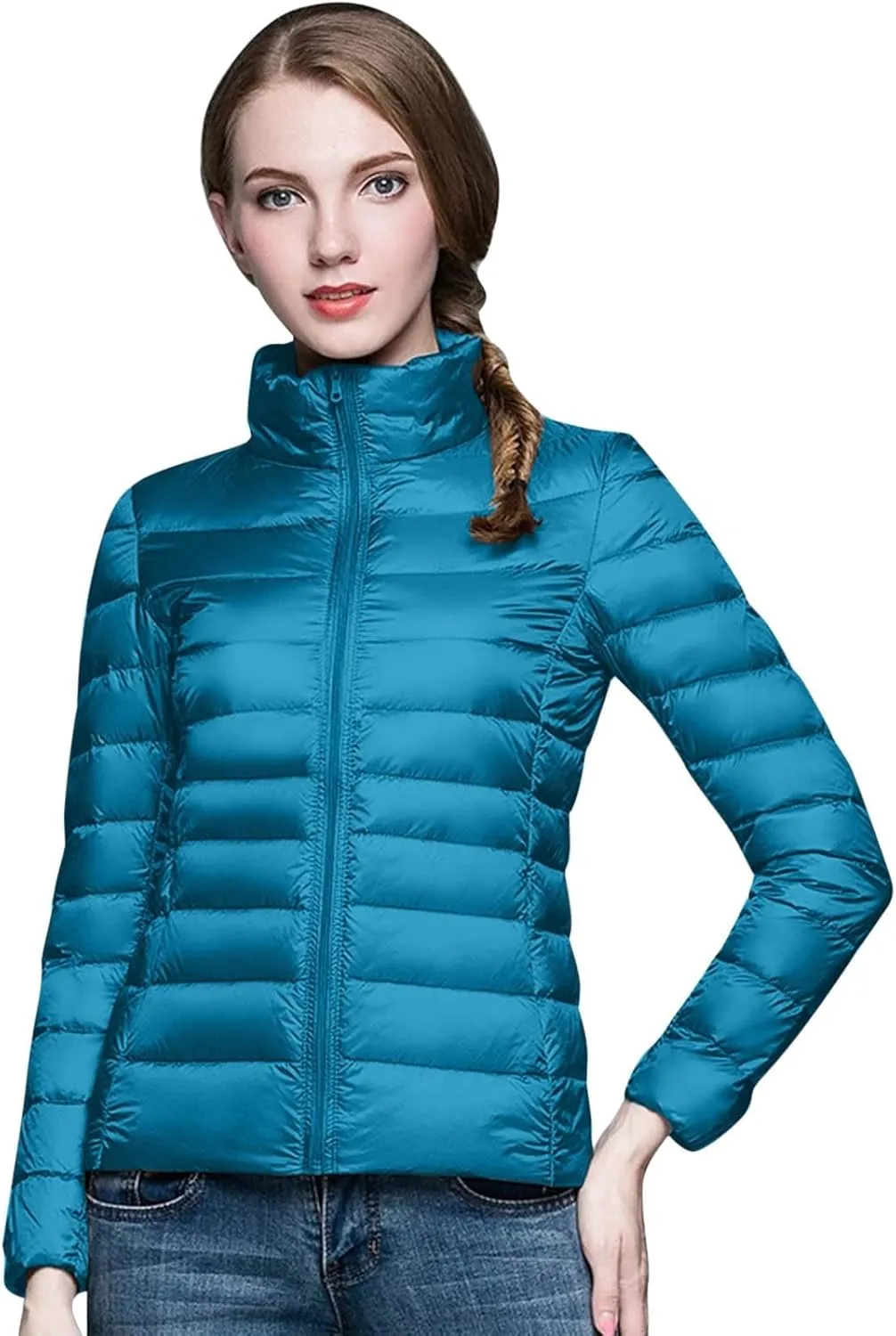 Womens Short Down Coats Winter Packable Puffer Jackets Hooded Ultra Light Quilted Winter Coats with Pockets Outerwear