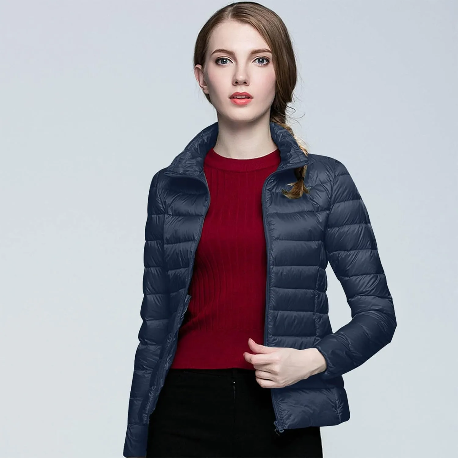 Womens Short Down Coats Winter Packable Puffer Jackets Hooded Ultra Light Quilted Winter Coats with Pockets Outerwear