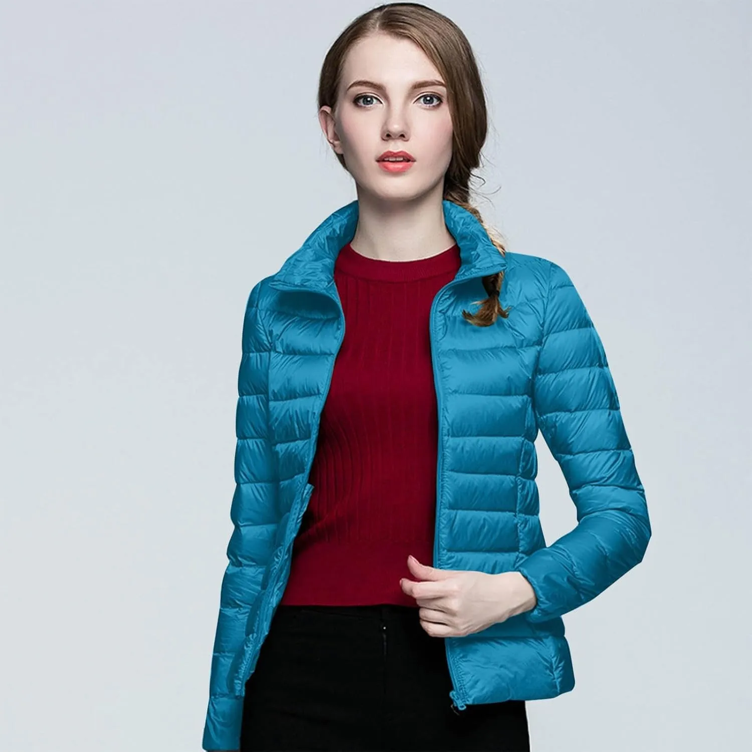Womens Short Down Coats Winter Packable Puffer Jackets Hooded Ultra Light Quilted Winter Coats with Pockets Outerwear