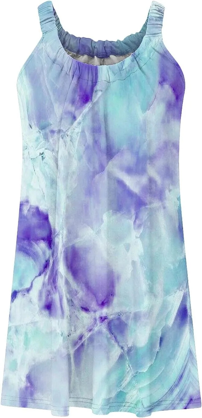 Women's Sleeveless Summer Dresses Casual Dress Aline Mini Dress Floral Printed Swing Dress Vacation Beach Dress