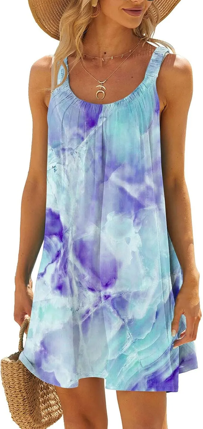 Women's Sleeveless Summer Dresses Casual Dress Aline Mini Dress Floral Printed Swing Dress Vacation Beach Dress