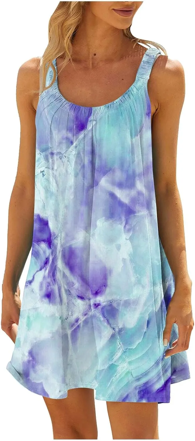 Women's Sleeveless Summer Dresses Casual Dress Aline Mini Dress Floral Printed Swing Dress Vacation Beach Dress