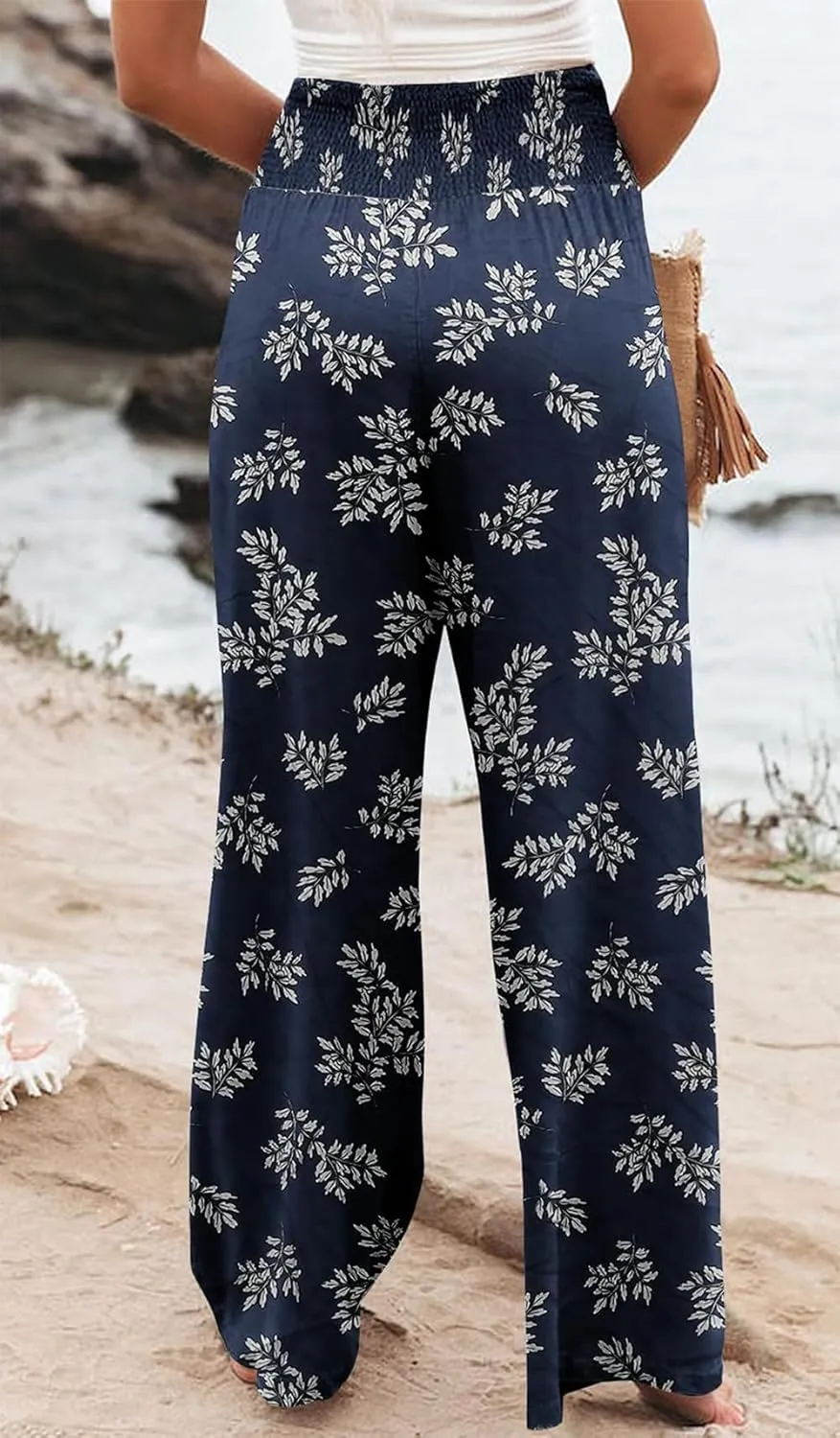 Womens Wide Leg Palazzo Dress Pants Elastic High Waisted Lounge Long Flowy Trousers Pant with Pocket