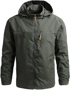 Xiaojmake Rain Coat For Men Lightweight Snow Ski Jacket Waterproof Hooded Windbreaker Full Zip Quilted Fall Light Jacket