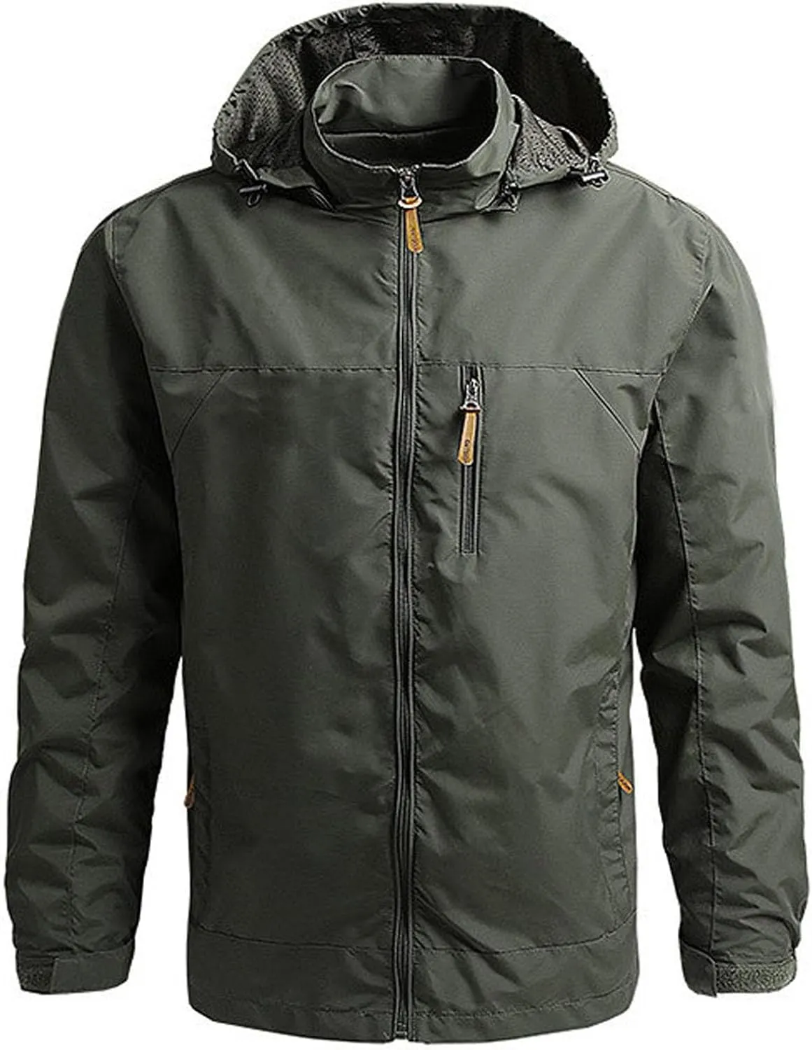 Xiaojmake Rain Coat For Men Lightweight Snow Ski Jacket Waterproof Hooded Windbreaker Full Zip Quilted Fall Light Jacket